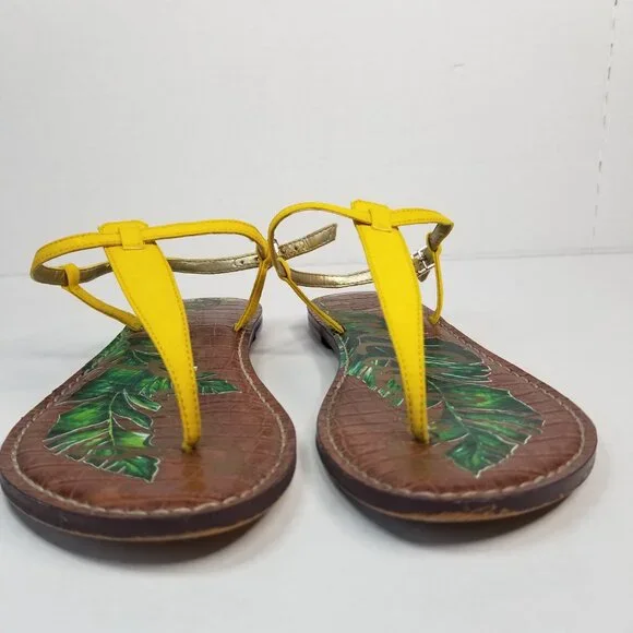 Sam Edelman Tropical Gigi T -Strap Yellow Thong Sandals Boho Resort Summer 7.5W - Picture 2 of 13